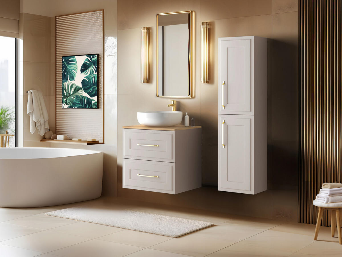 WASCHBECKUNTERSCHRANK + HÄNGESÄULE CLASSIC 60cm Kaschmir - Kaschmir, Holzwerkstoff (60/58/46cm) - Rodan