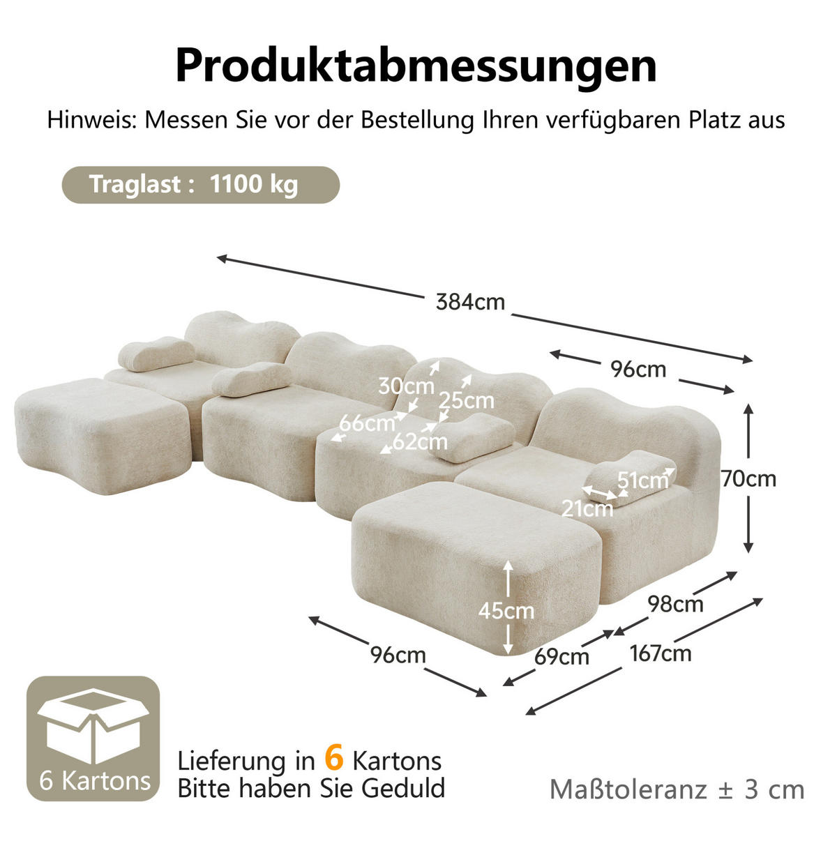 WOHNLANDSCHAFT 384/167/70 cm in Beige aus Samt mit U-Form - Beige, Textil (167/70/384cm) - Flora Grace