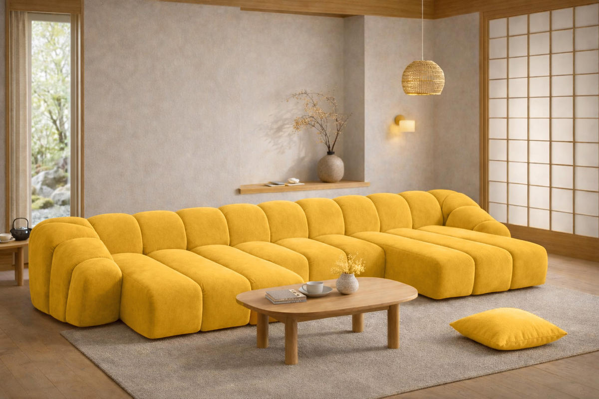 ECKSOFA Modulare U-Form, Veloursstoff Bluvel, Golden, CROISSANT U - Goldfarben, Holz (413/72/190cm) - Kaiser Möbel