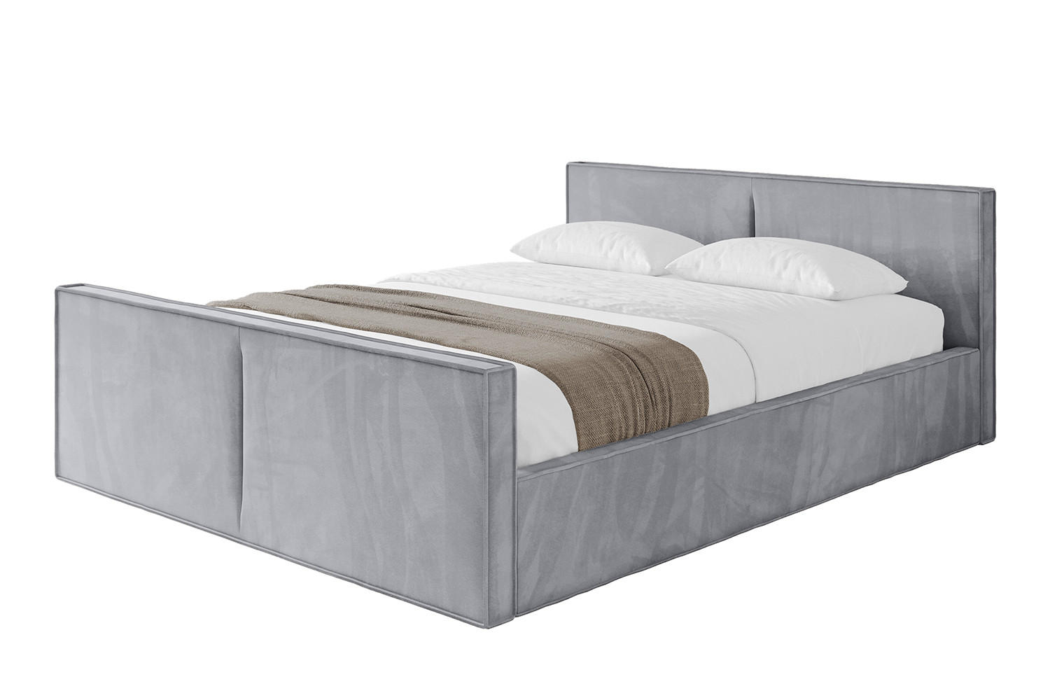 POLSTERBETT mit Bettkasten, Fußteil und Lattenrost, Boxbett ohne Matratze - EMMI-Z-V1 120x200 Hellgrau - Hellgrau, Holzwerkstoff/Textil (120/200cm) - ALTDECOR