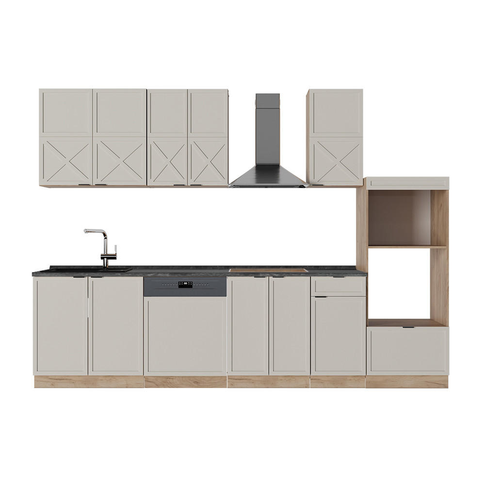 KÜCHENZEILE Fame-Line GrauBeige/Goldkraft Eiche 300 cm AP Anthrazit - Honigeiche/Grau, Holzwerkstoff (300/81.6/60cm) - Vicco