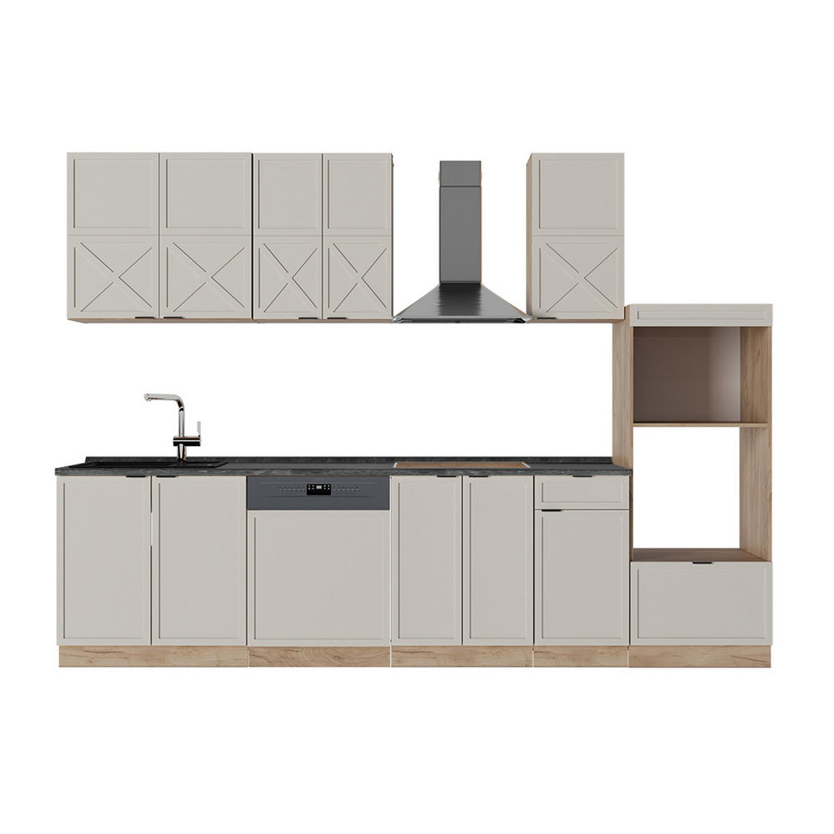 KÜCHENZEILE Fame-Line GrauBeige/Goldkraft Eiche 300 cm AP Anthrazit - Honigeiche/Grau, Holzwerkstoff (300/81.6/60cm) - Vicco