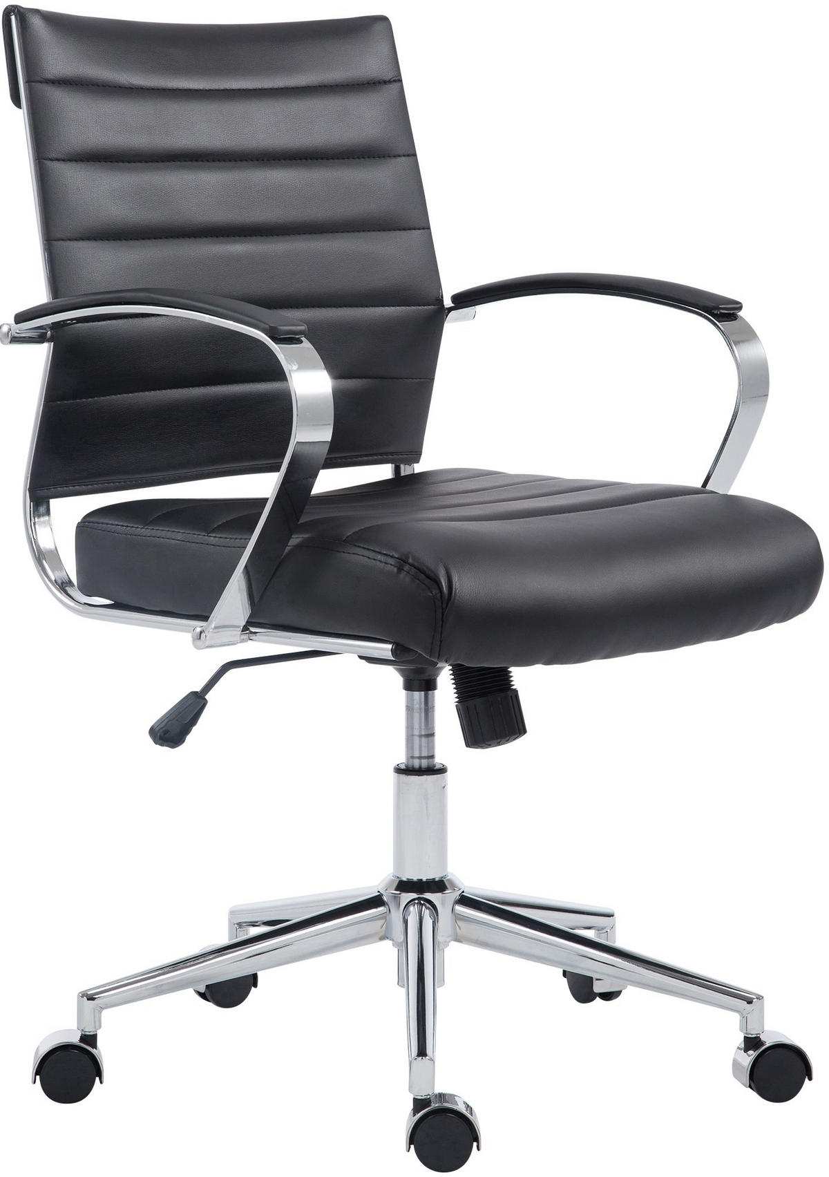 DREHSTUHL Lederlook Schwarz - Chromfarben/Schwarz, Leder/Textil (57/90/62cm) - CLP