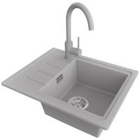 GRANITSPÜLE Kopenhagen Easy, 2-er set Grau 55/44 cm 1 Becken + Küchenarmatur 32/20 cm + Ablauf-Set ab 45er Unterschrank - Chromfarben/Grau, Kunststoff (55/17/44cm) - Primagran