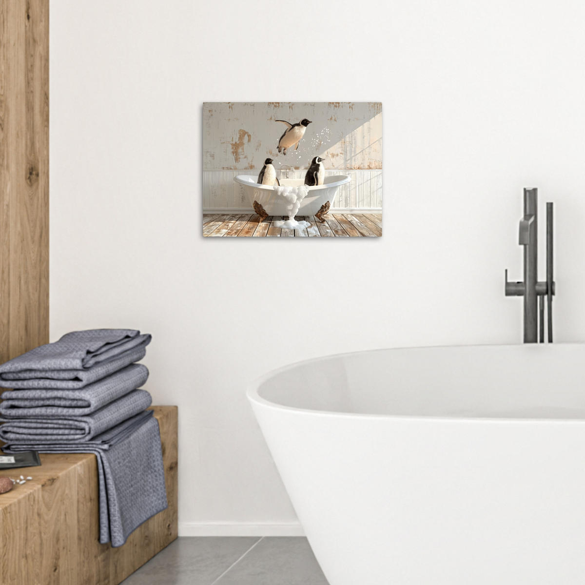 LEINWANDBILD Vintage - Pinguin - Badewanne - Schaumstoff 40x30 cm - Schwarz, Textil (40/30cm) - MuchoWow