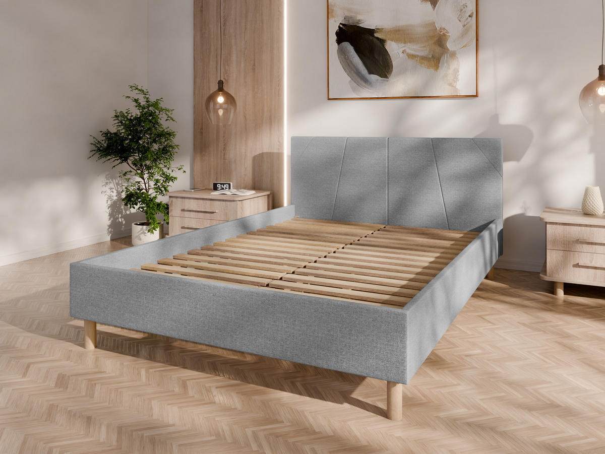 POLSTERBETT ALMORE 140x200cm Elegantes Polsterbett für modernen Wohnstil , Taschenfederkernmatratze LIORA(19cm), hellgrau-2 - Blaugrau, Holz (140/200cm) - Panda Möbel