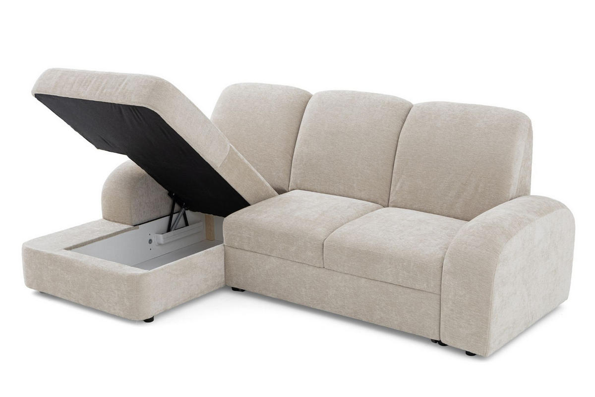 ECKSOFA VIBE S Links mit Schlaffunktion 130x202 Chenille Beige - Beige/Schwarz, Holz/Kunststoff (255/156cm) - Muffo