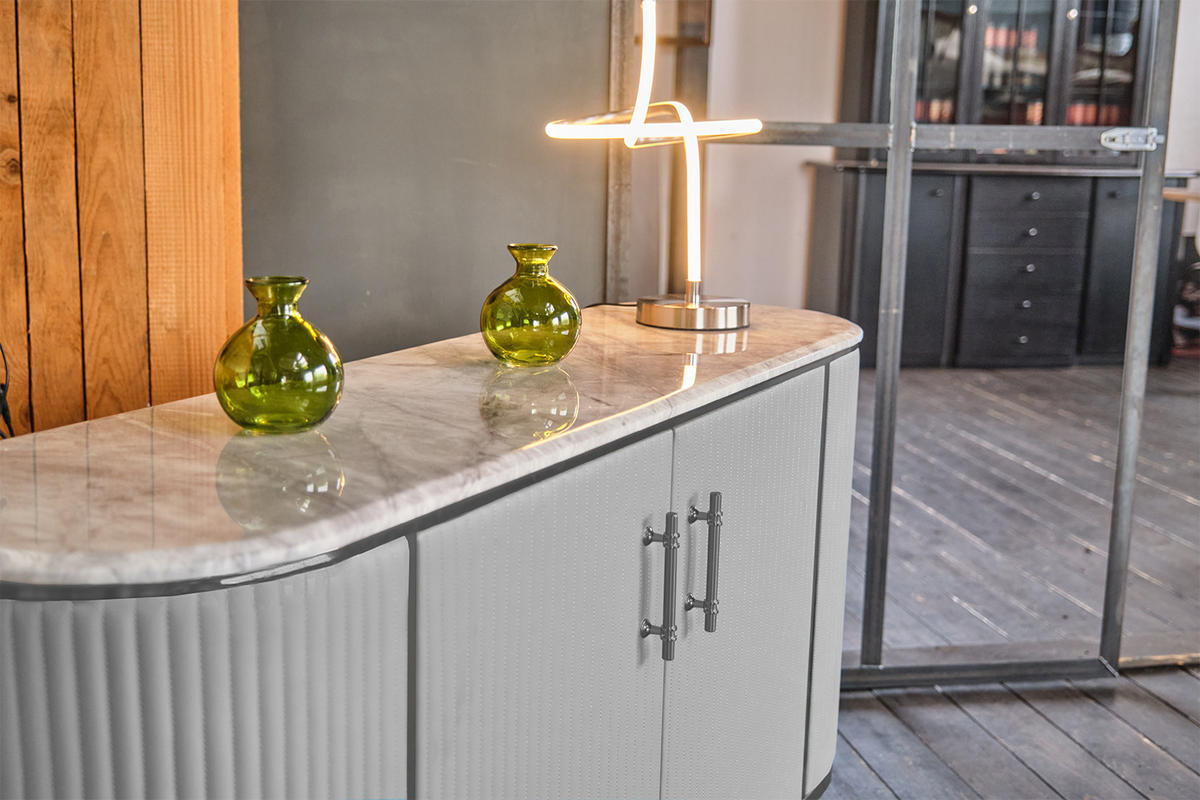 SIDEBOARD MARIA Grau Kunstleder - Schwarz/Grau, Kunststoff/Metall (150/76/40cm) - KAWOLA