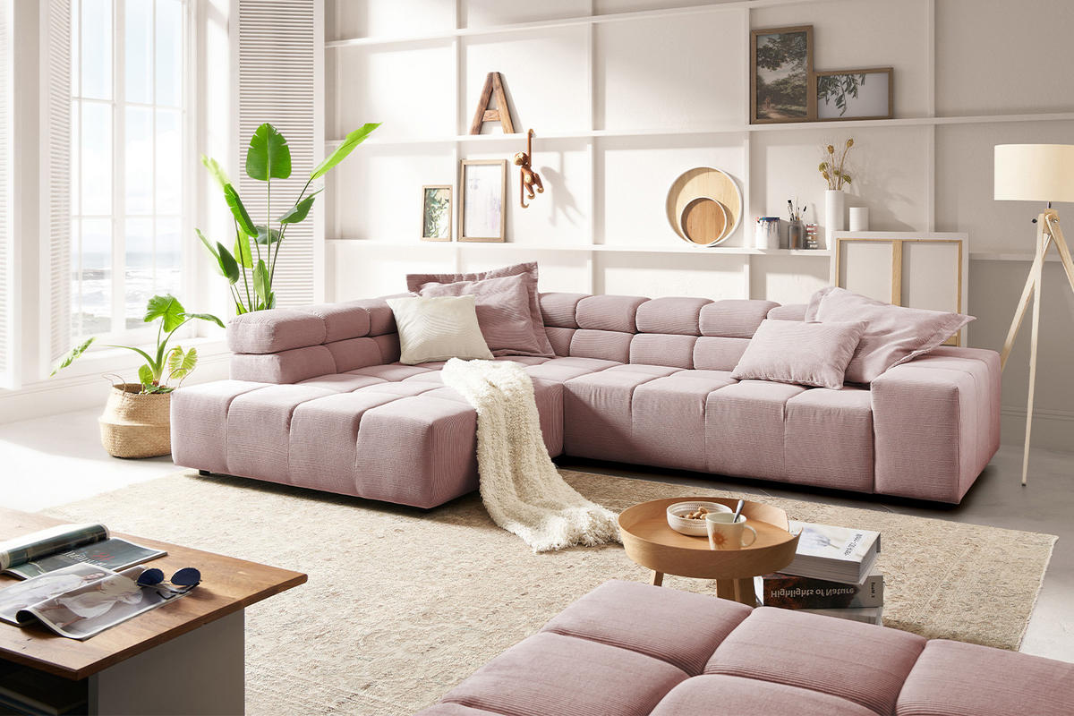 ECKSOFA NEVADA Pink Cord - Pink/Schwarz, Kunststoff/Textil (319/215cm) - KAWOLA