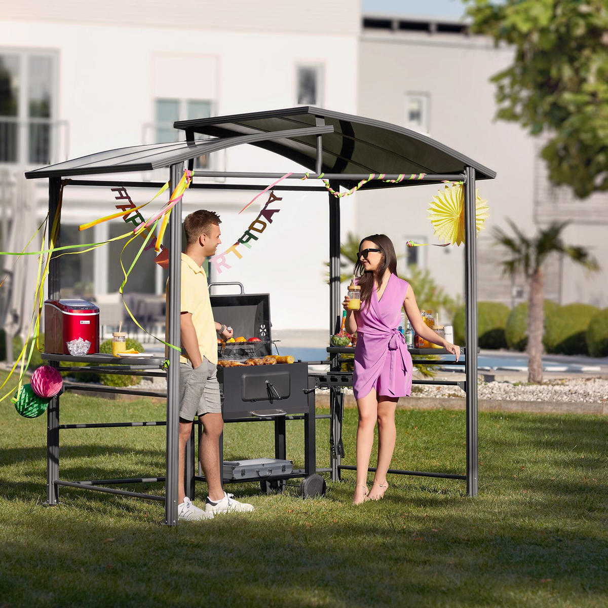 GRILLPAVILLON Asado,240 x 150 x 234 cm,grau - Grau, Metall (150/234/240cm) - tectake