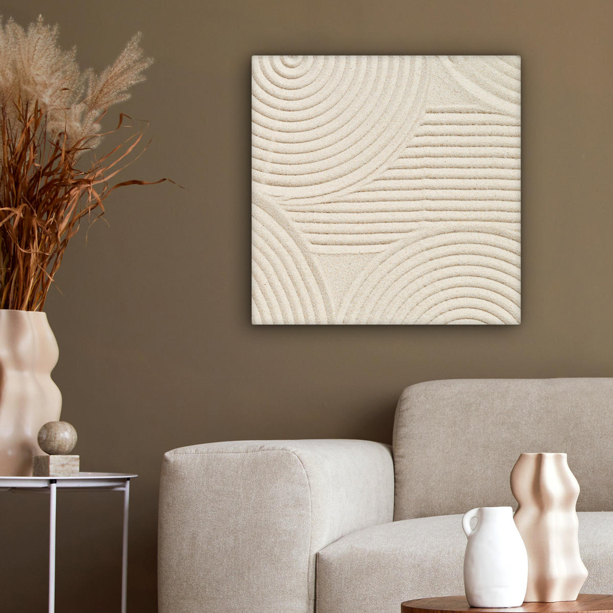 LEINWANDBILD Muster - Abstrakt - Weiß 50x50 cm - Beige, Textil (50/50cm) - MuchoWow