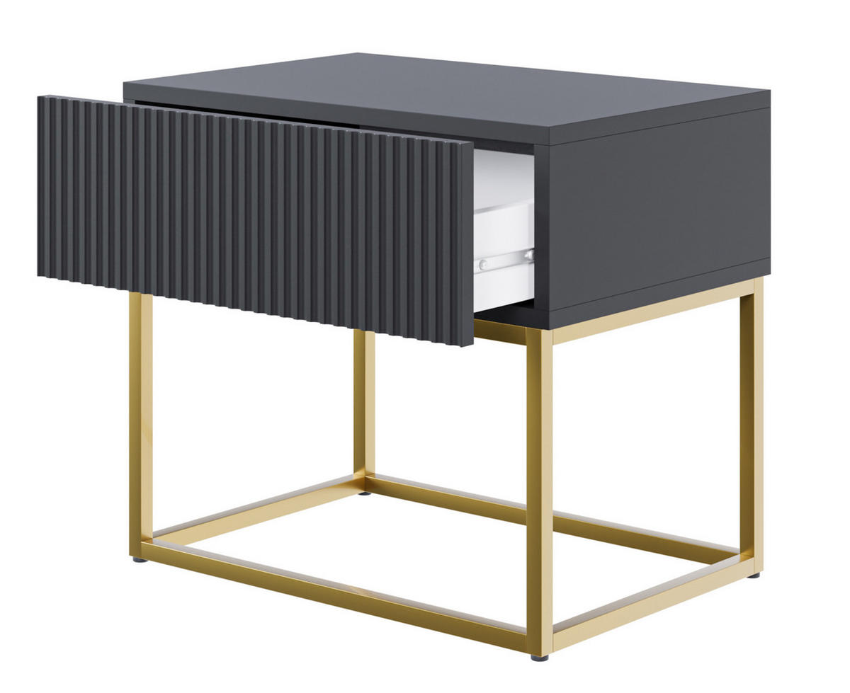 NACHTSCHRANK Veldio Schwarz mit goldenen Metallbeinen 50 cm - Goldfarben/Schwarz, Holzwerkstoff/Metall (50/44/35.6cm) - Selsey