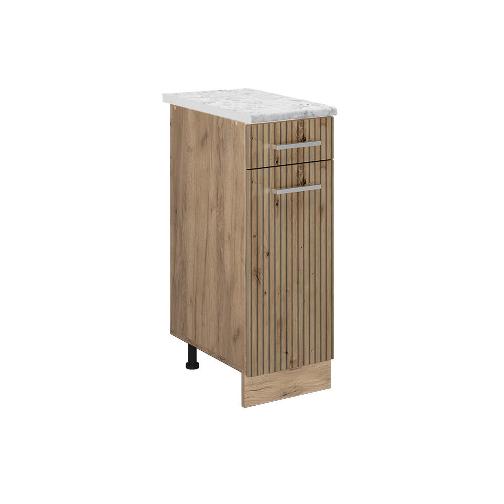 KÜCHENUNTERSCHRANK R-Line Artisan-Eiche 30 cm AP Marmor - Honigeiche/Eiche Wotan, Holzwerkstoff (30/81.6/60cm) - Vicco