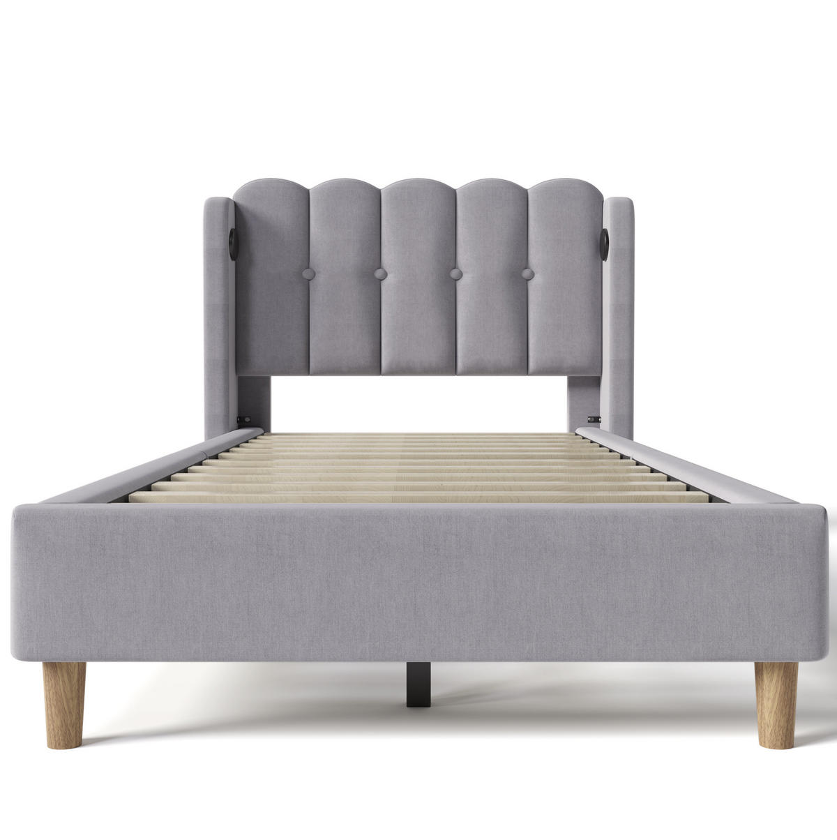 POLSTERBETT 90/200 cm Grau mit Matratze und USB- und Type-C-Anschlüssen - Grau, Textil (90/200cm) - Flora Grace