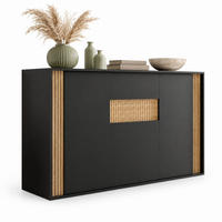 SIDEBOARD in Schwarz und Natur 140x40x82 cm mit 3 Türen, Schublade und verstellbarer LED-Beleuchtung - Schwarz, Holzwerkstoff (40/82/140cm) - IVMEU