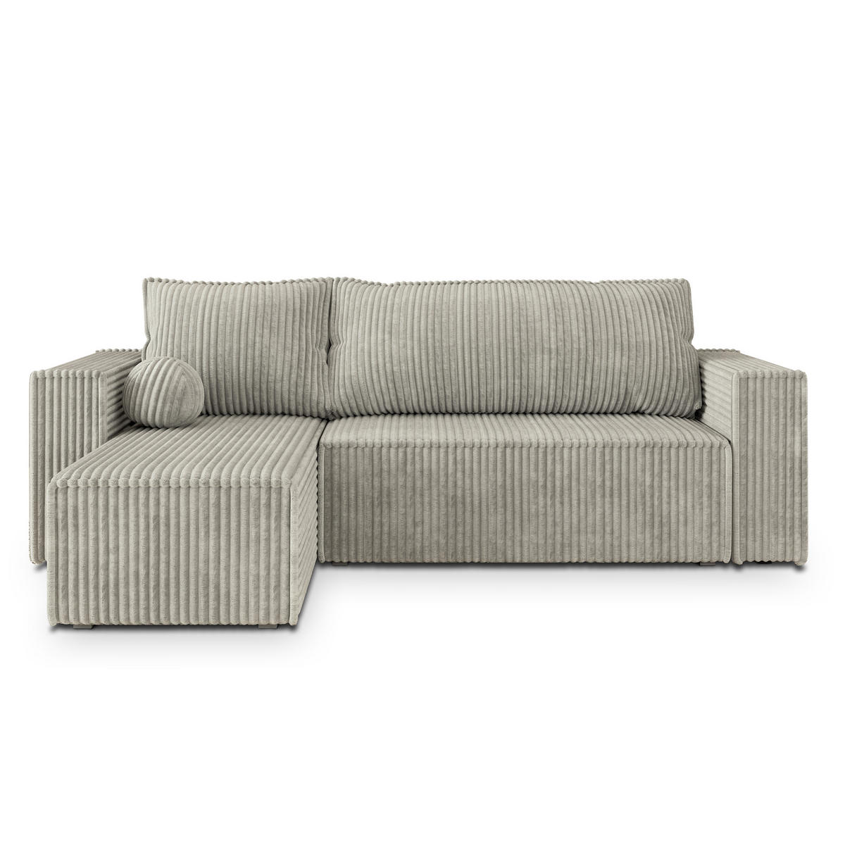 ECKSOFA RAVELO T Hellgrau Kordstoff mit Schlaffunktion - Hellgrau, Holz (240/140cm) - MASSENO