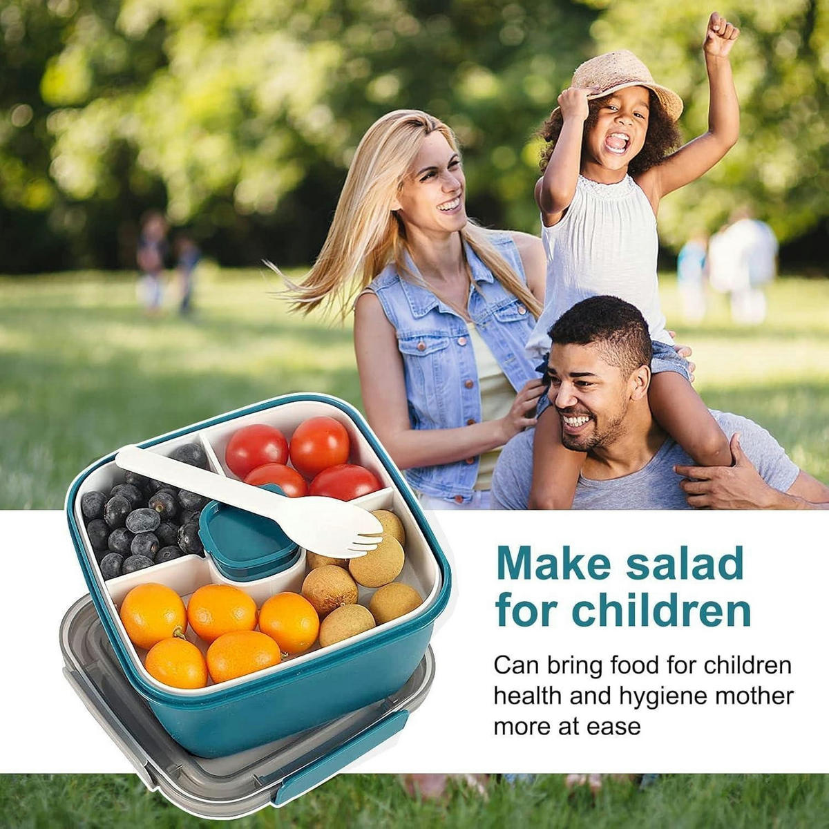 SALATBOX mit 3 Fächern und Dressingbehälter 1500 ml Dunkelblau - Dunkelblau, Kunststoff (17.5/9.9/17.5cm)