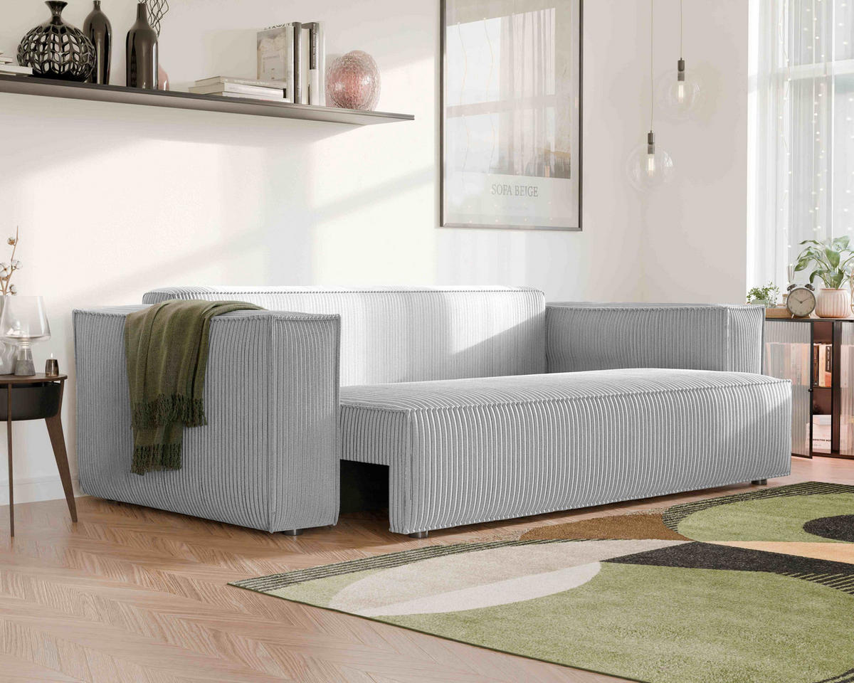 SOFA mit Schlaffunktion und Bettkasten, Hellgrau - Hellgrau/Grau, Holzwerkstoff/Textil (240/84/105cm) - Idohome