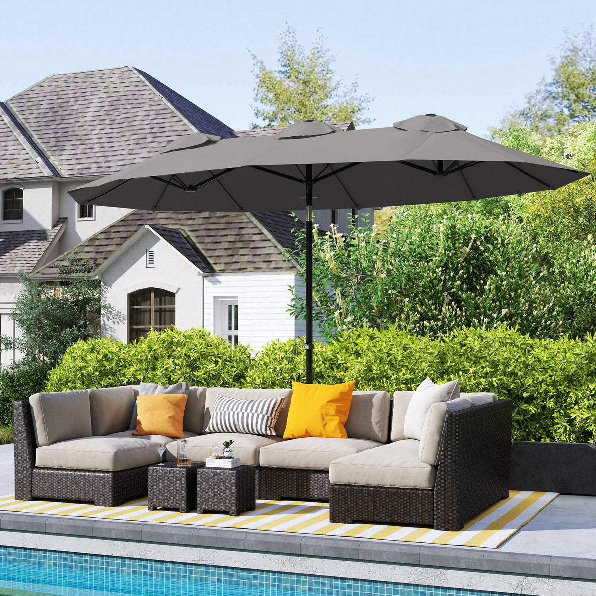 SONNENSCHIRM DE-11478 doppelt, mit Kurbel, 295 x 152 cm Grau - Grau, Textil (152/295cm) - ComfortXL