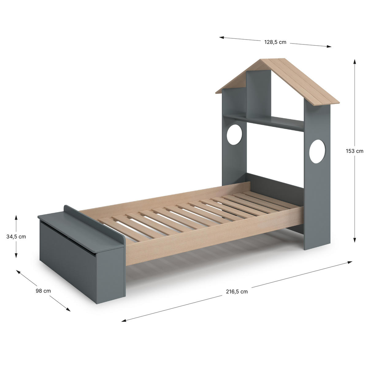 KINDERBETT Odessa Grün 216.5/128.5/153 cm - Grün, Holz (90/190cm) - Calicosy
