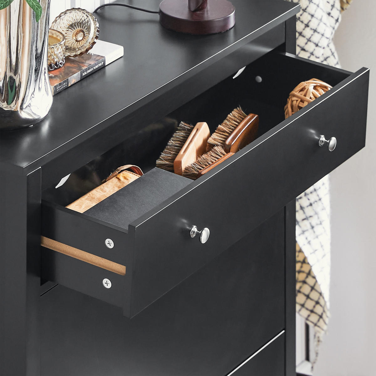 SCHUHSCHRANK Schwarz - Schwarz, Holzwerkstoff (80/108/25cm) - SoBuy