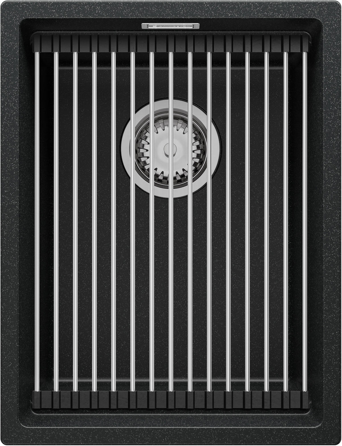 SPÜLBECKEN Praga Slim, 2-er set Anthrazit 36/47 cm 1 Becken + Ablauf-Set + Aufrollbare Abtropffläche ab 40er Unterschrank - Chromfarben/Anthrazit, Kunststoff (36/20/47cm) - Primagran