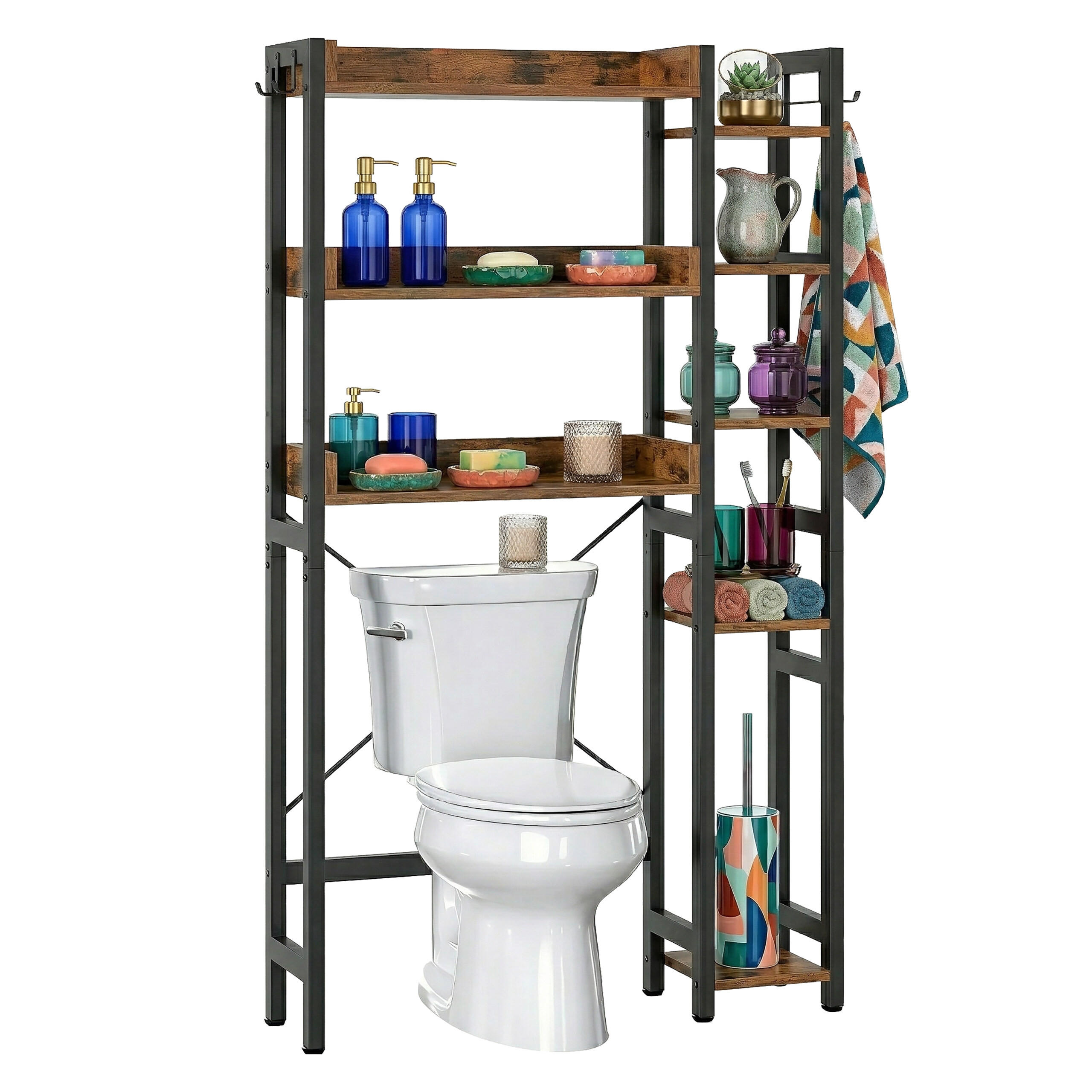 TOILETTENREGAL - Schwarz, Holzwerkstoff/Metall (80/161/24cm) - Relaxdays
