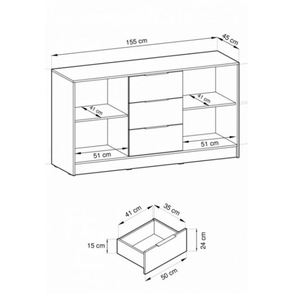 KOMMODE - JOHN 3D Graphit - Graphitfarben, Holzwerkstoff (155/86/45cm)