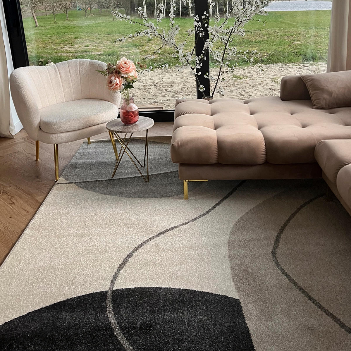 TEPPICH Beige Geometrisch In-Outdoor Pflanzlich Kurzflor Rechteckig 160 x 230 cm - Taupe/Beige, Textil (160/230cm) - Mazovia