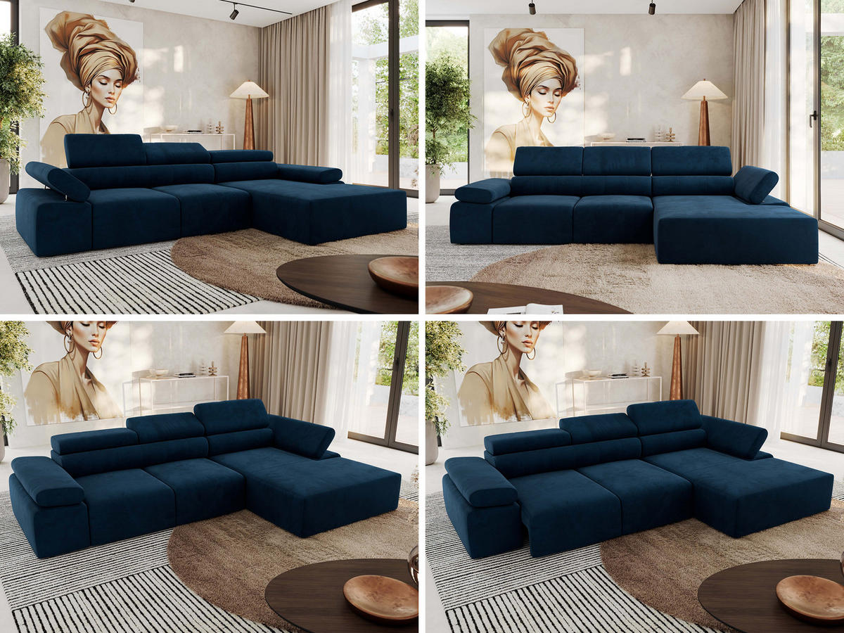 ECKSOFA RILASSO L Dunkelblau Velvet - rechts - Schwarz/Dunkelblau, Kunststoff/Textil (174/296cm) - MKS
