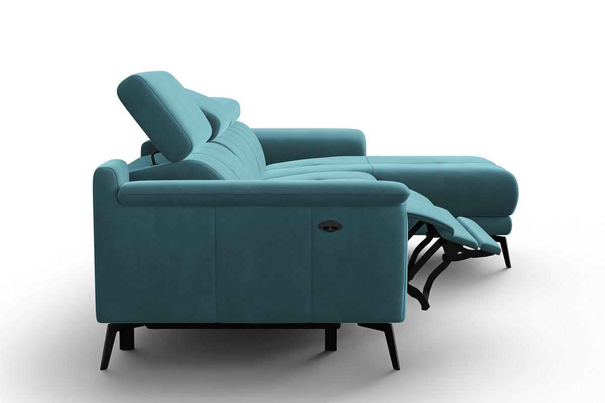 ECKSOFA FIERO 4-Sitzer RECHTS, Minter Veloursstoff - Schwarz/Mintgrün, Holz/Textil (288/170cm) - Courtois Laville