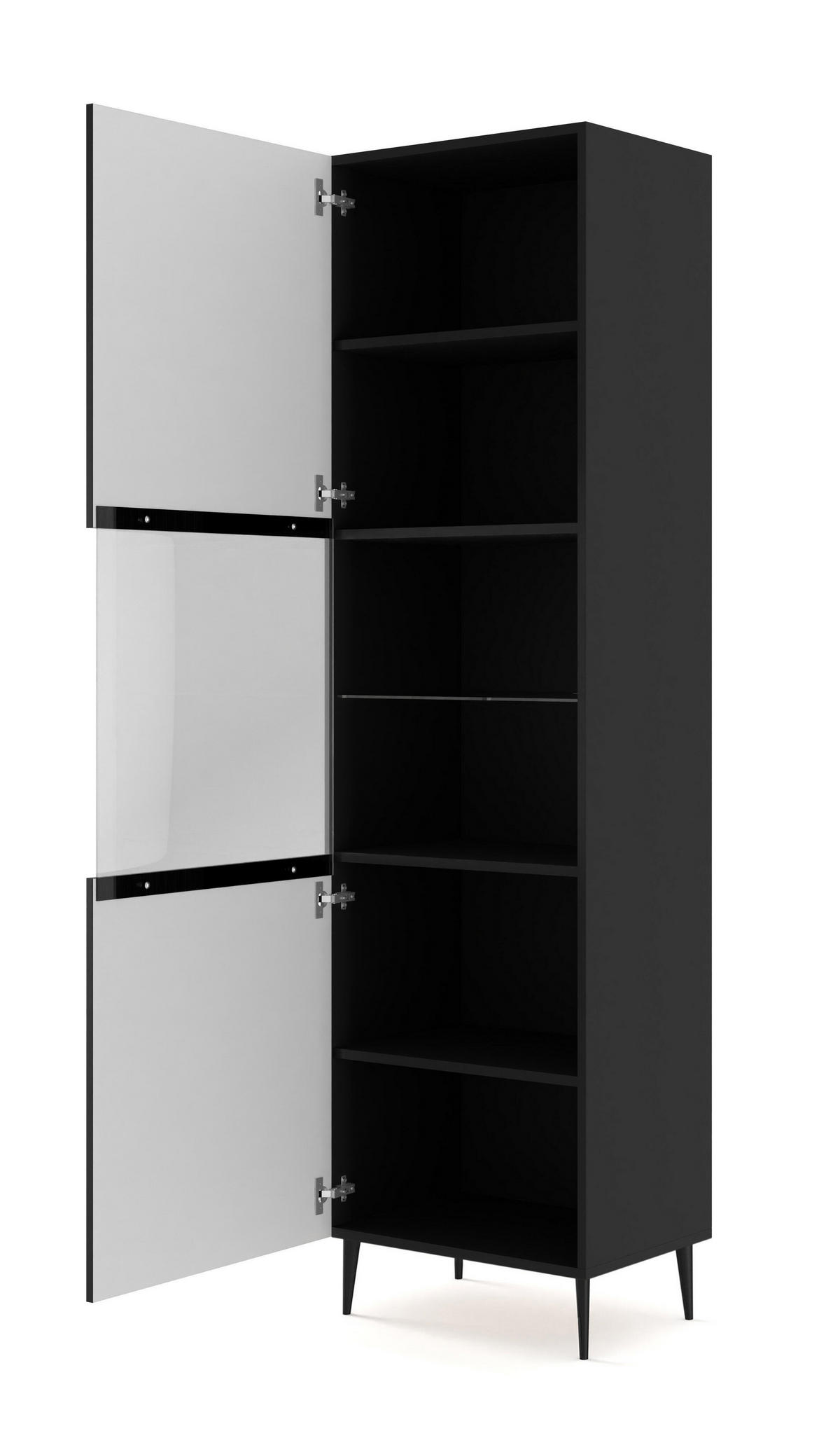 VITRINENSCHRANK SCHWARZ - Schwarz, Holzwerkstoff (60/215/42cm) - FURNLUX