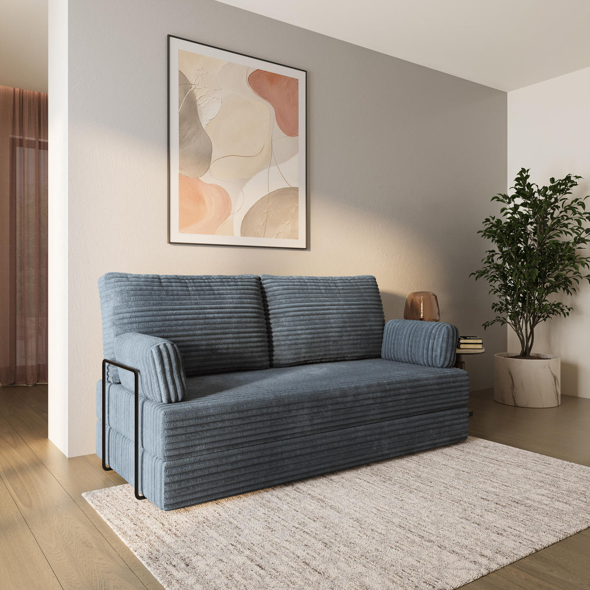 BETTSOFA SILAR aus Schaumstoff Cordstoff Grau Schlaffunktion - Blaugrau, Textil (170/86/80cm) - MASSENO