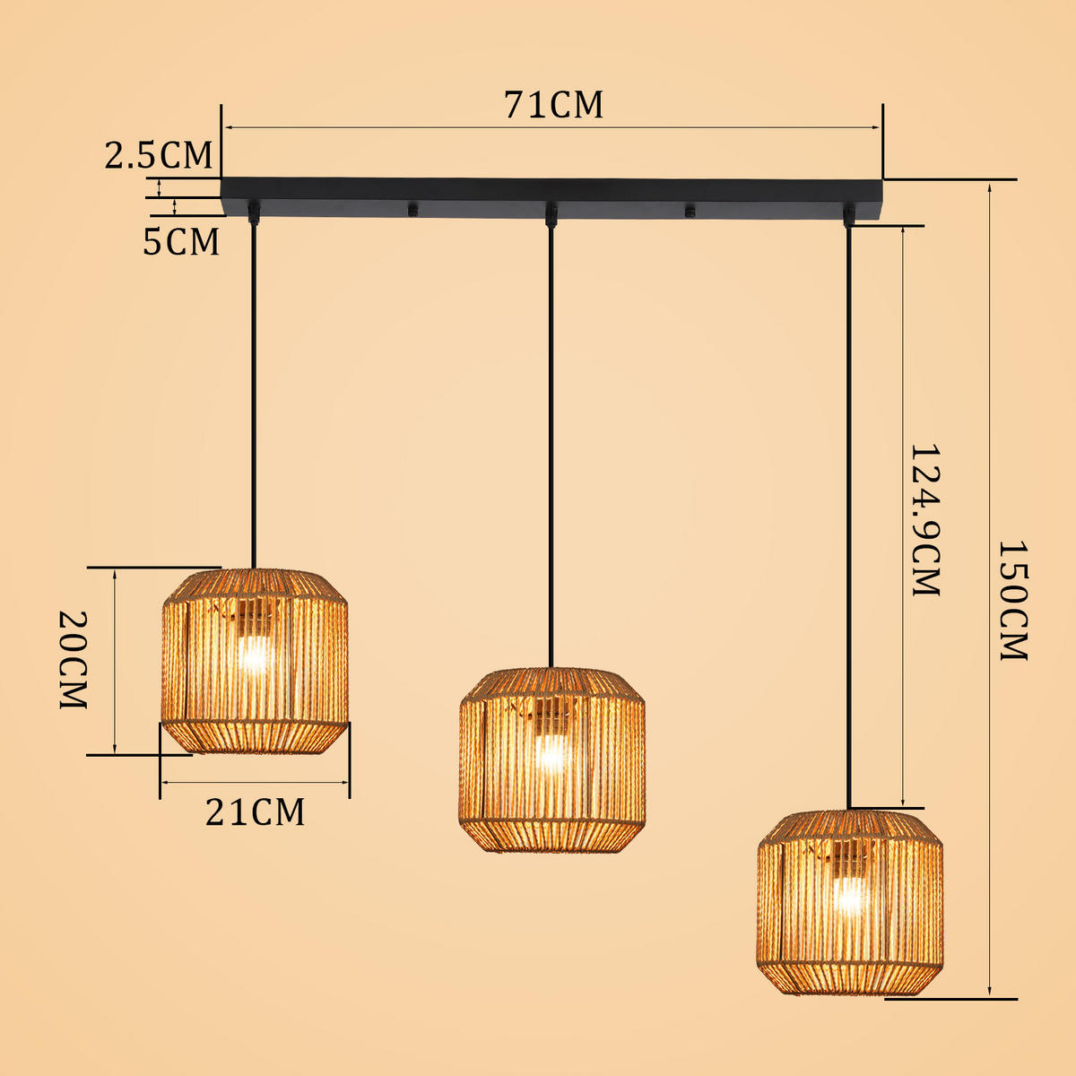 PENDELLEUCHTE Penelope 71/21/150 cm - Braun, Metall (71/21/150cm) - ZMH