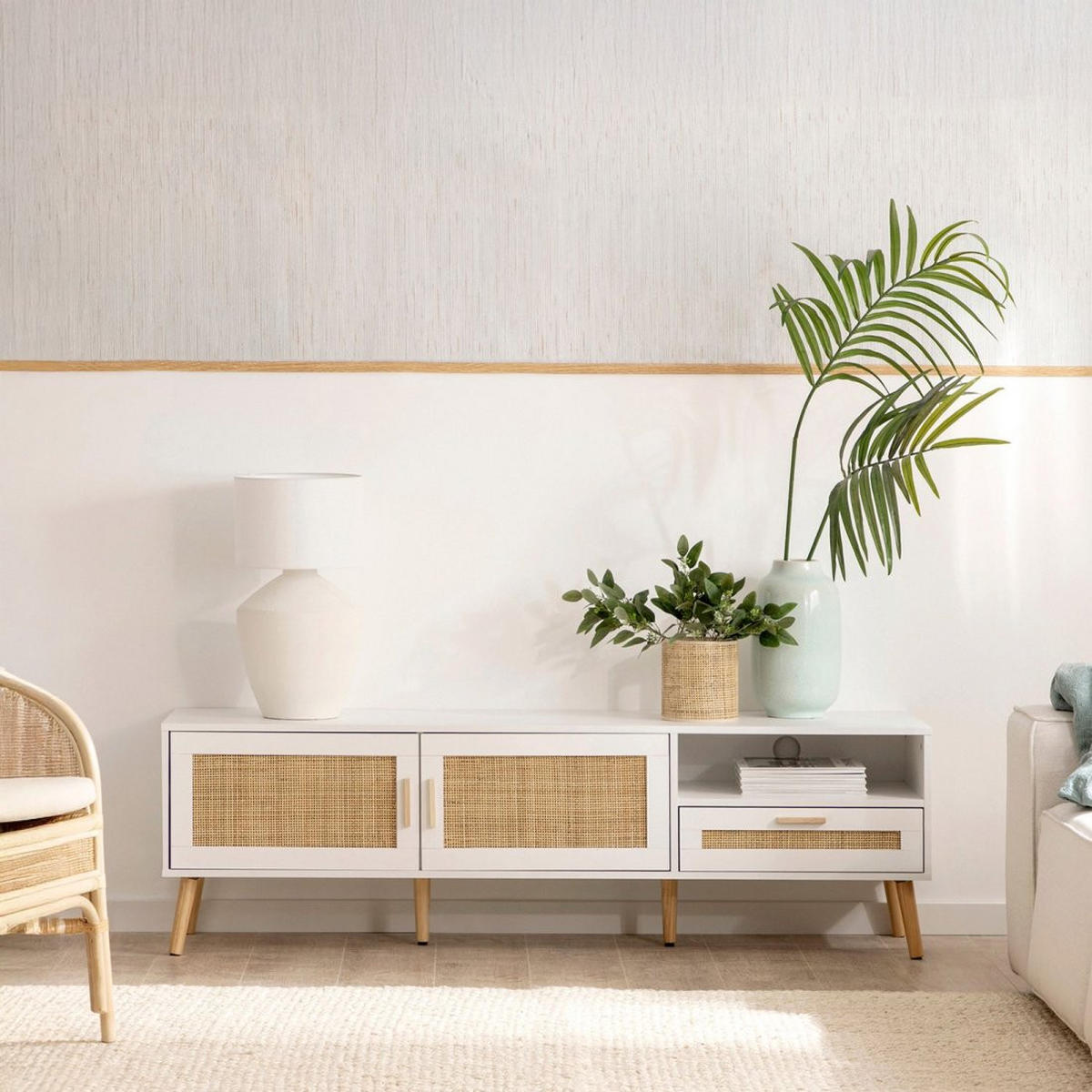 TV-ELEMENT Tahiti Weiß 160 cm x 50 cm - Weiß, Holzwerkstoff (160/50/40cm) - Klast Home