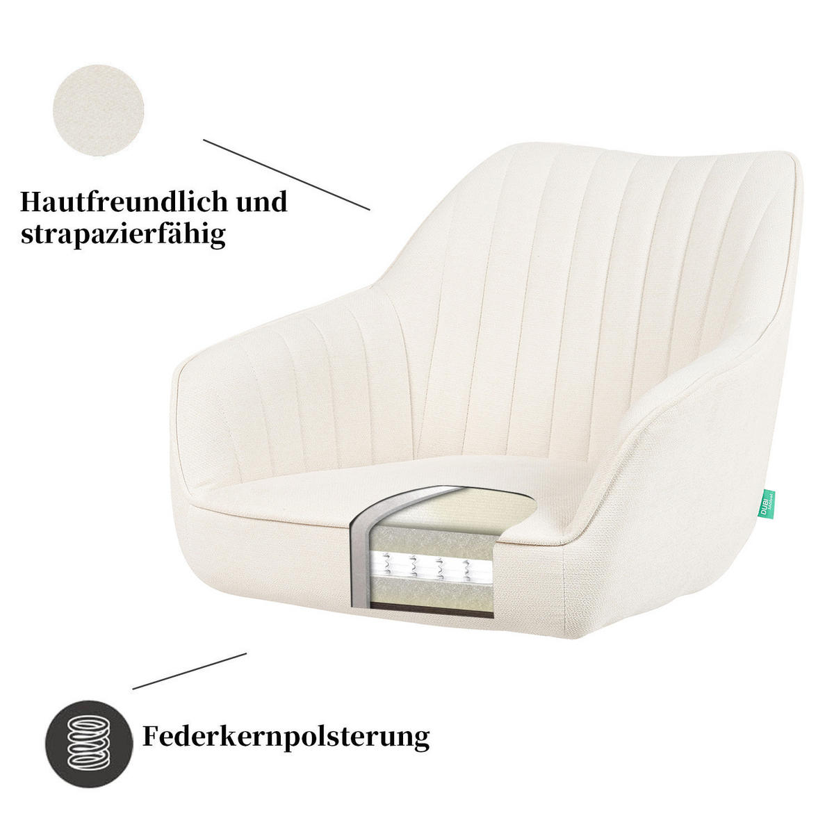 ARMLEHNSTUHL Mika-Finn 2er-Set - Nussbaumfarben/Creme, Eichenholz/Holz (60/82/61cm) - DUBI Möbel