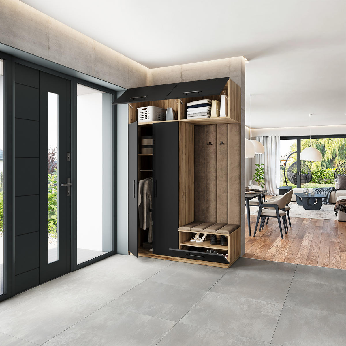 GARDEROBENSCHRANK REMA 150/240/60 cm Modern Garderobe-Set Eiche Wotan - Beige/Eiche Wotan, Holzwerkstoff (150/240/60cm) - MASSENO