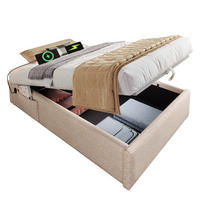BETT mit Stauraum 90x190 cm Leinen Natur USB/Type-C - Beige, Metall (90/190cm) - Meubliv