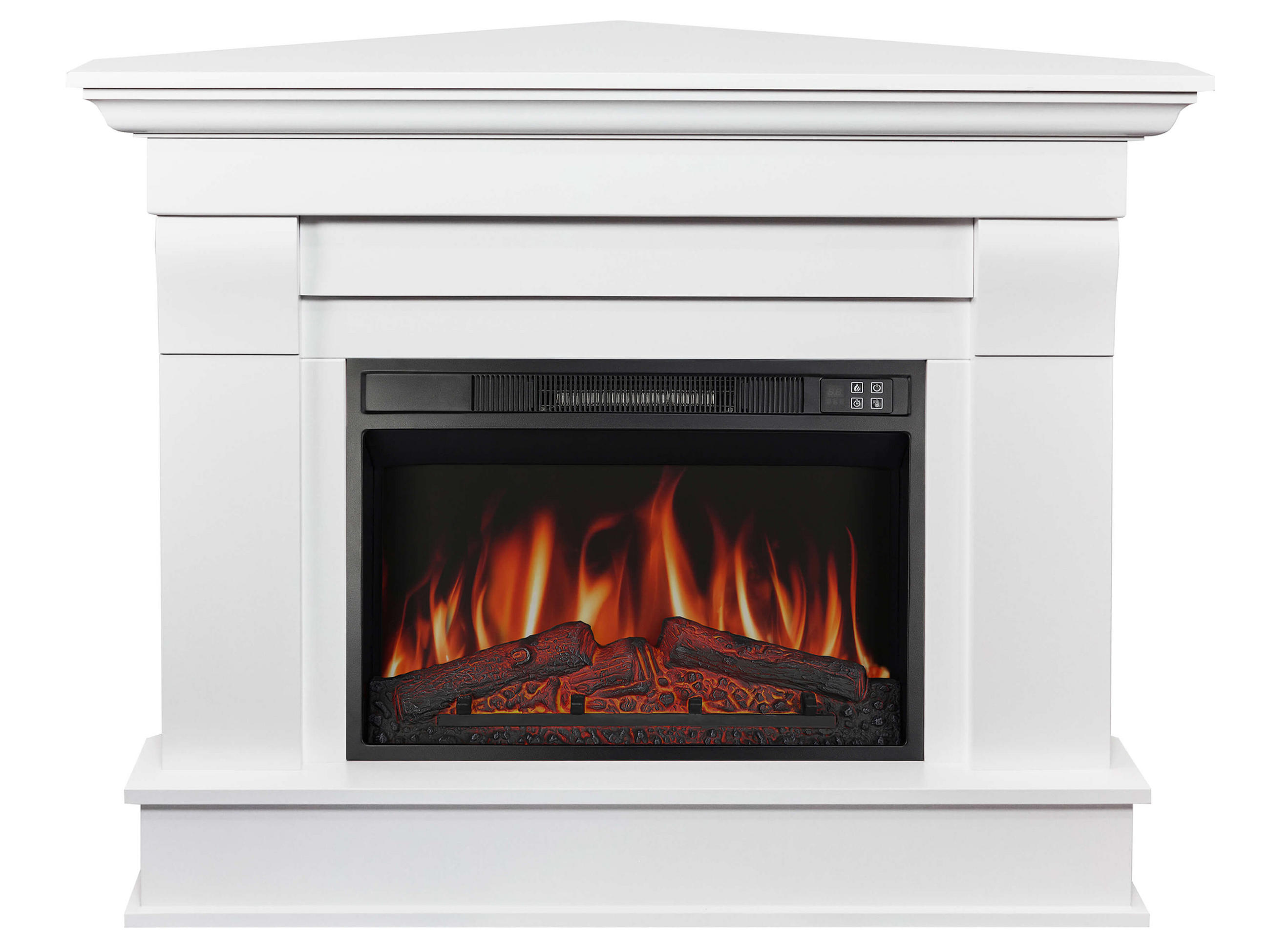 ELEKTROKAMIN Albion Corner AF23S Weiß – Breite 107 cm, 3D-Flammeneffekt, LED-Beleuchtung, Heizfunktion - Weiß, Glas/Holzwerkstoff (110/90.6/70cm) - ArtiFlame