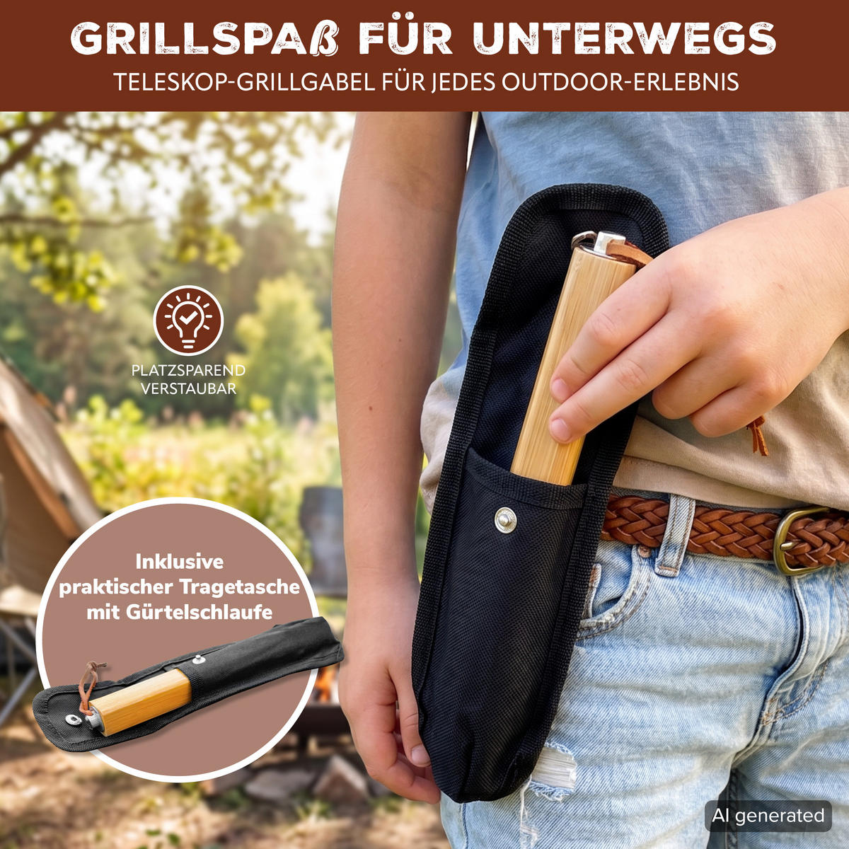 TELESKOP-GRILLGABEL 4er-Set, Edelstahl - Edelstahlfarben, Metall (8cm) - bremermann