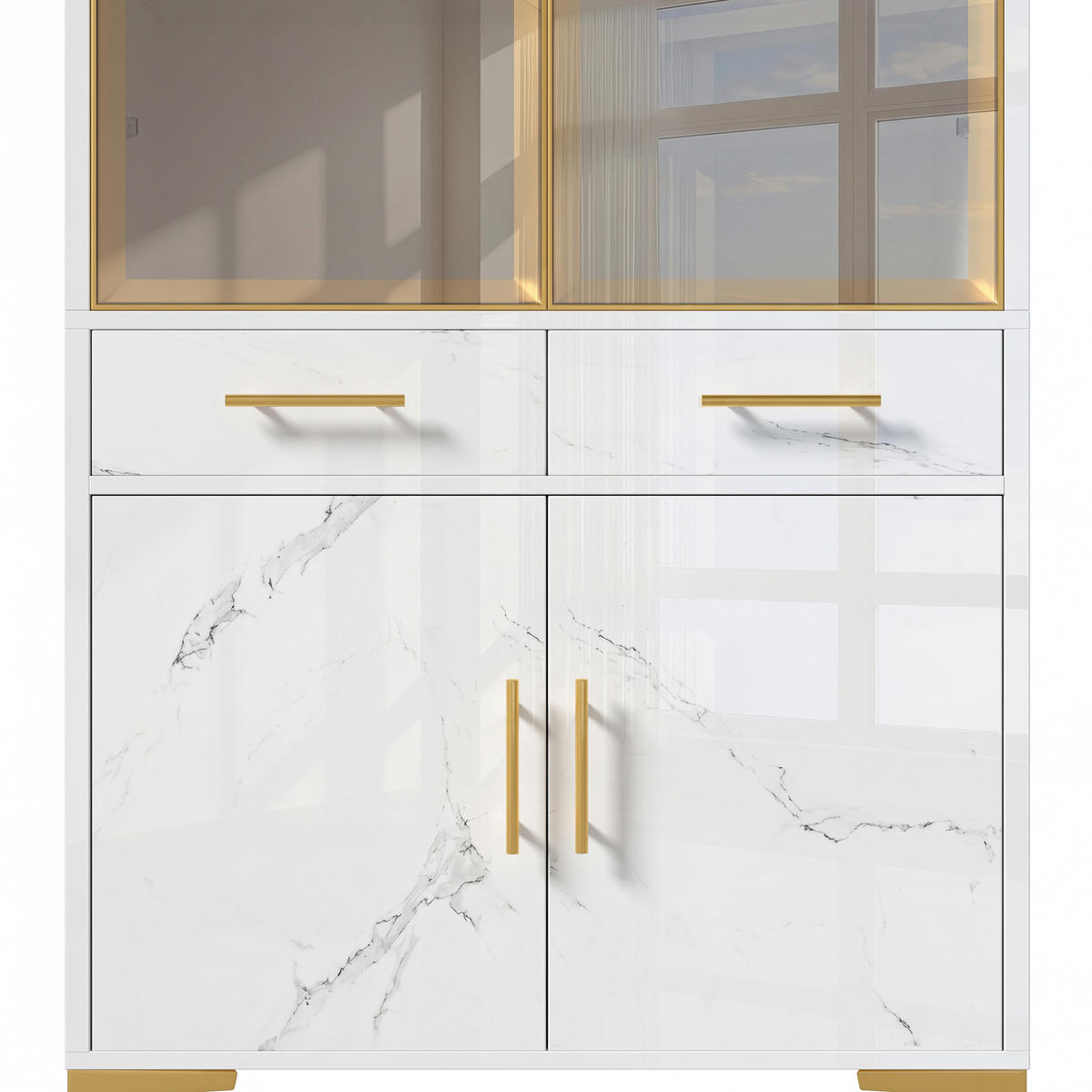VITRINE mit Glastüren, LED und 2 Schubladen - Weiß, Holzwerkstoff (75/170/38cm) - FLIEKS