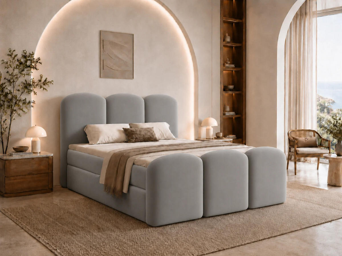 BOXBETT ROYAL 120x200 cm in Hellgrau, Bettkasten, Topper, Velvet-Stoff - Grau, Holz/Textil (120/200cm) - EMLAR Home