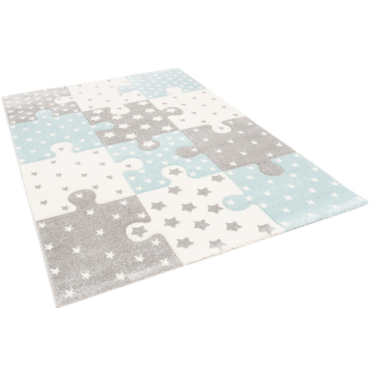 KINDER TEPPICH MAUI KIDS PUZZLE KARO - Blau, Textil (200/290cm) - Pergamon