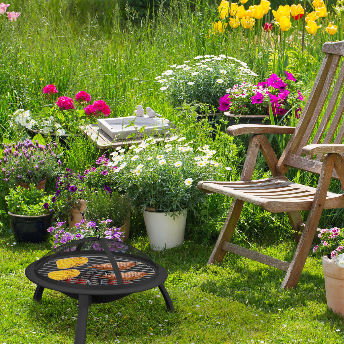 FEUERSCHALE - Schwarz, Kunststoff/Metall (60/37/60cm) - Relaxdays