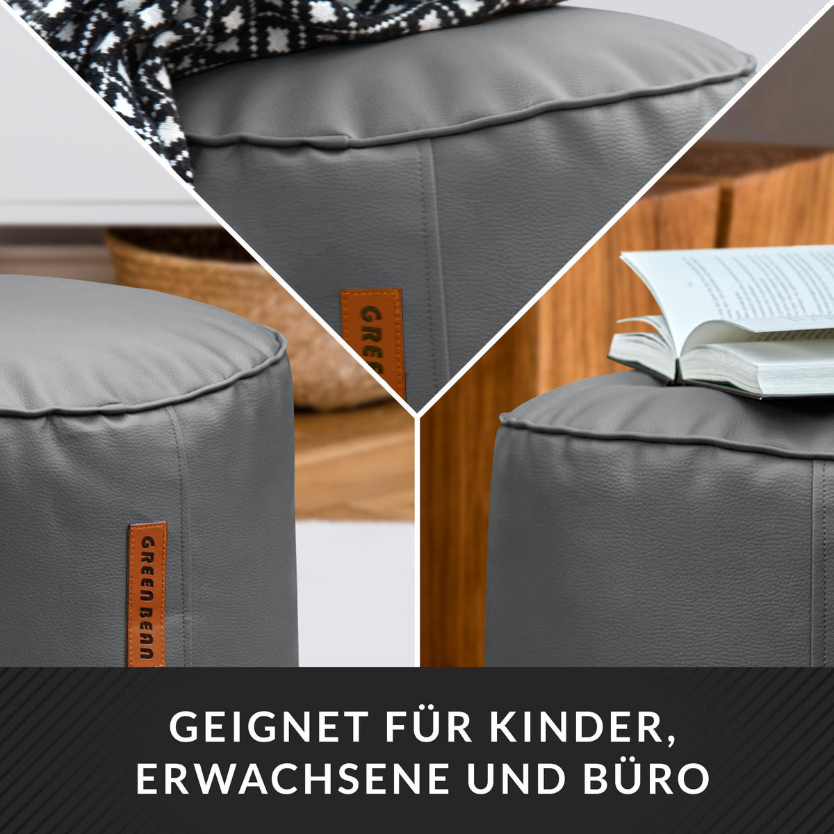 INDOOR HOCKER Stay rund Kunstleder - Grau, Textil (43/30/30cm) - Green Bean