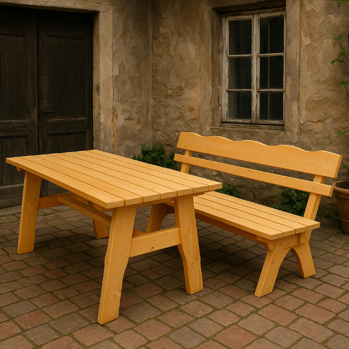 GARTEN-GARNITUR 2-teilig 150cm, Festzelt-Garnitur - Kiefer lackiert - Braun, Holz - TPFGarden