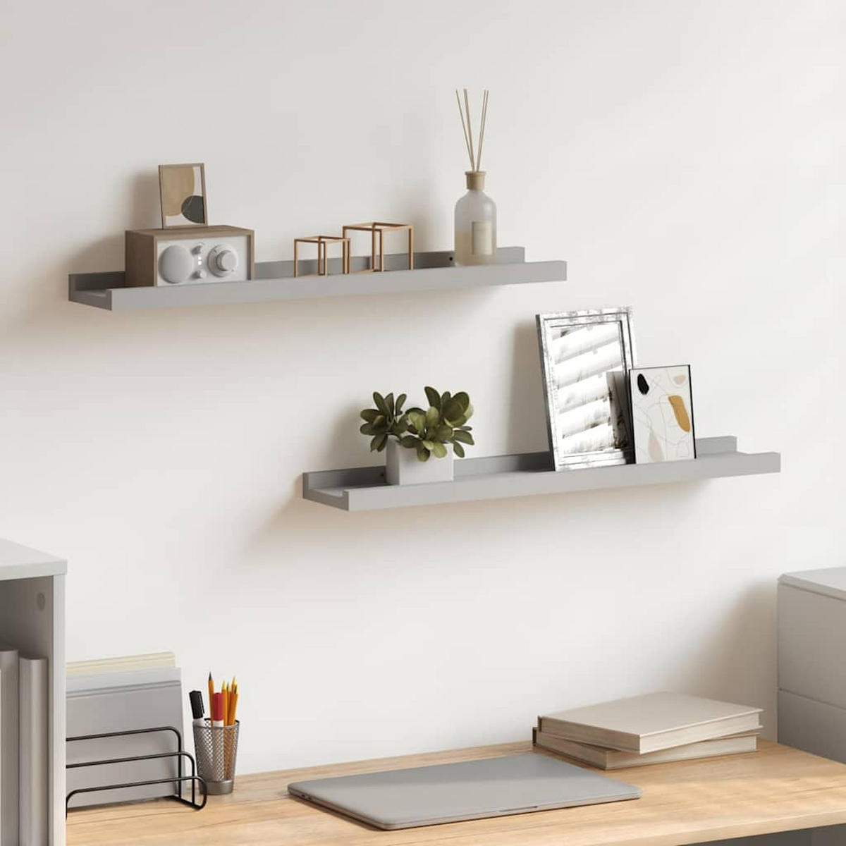 BILDERLEISTEN 2Er Set Grau 60/9/3 Cm Mdf - Grau, Holzwerkstoff (9/3/60cm) - vidaXL
