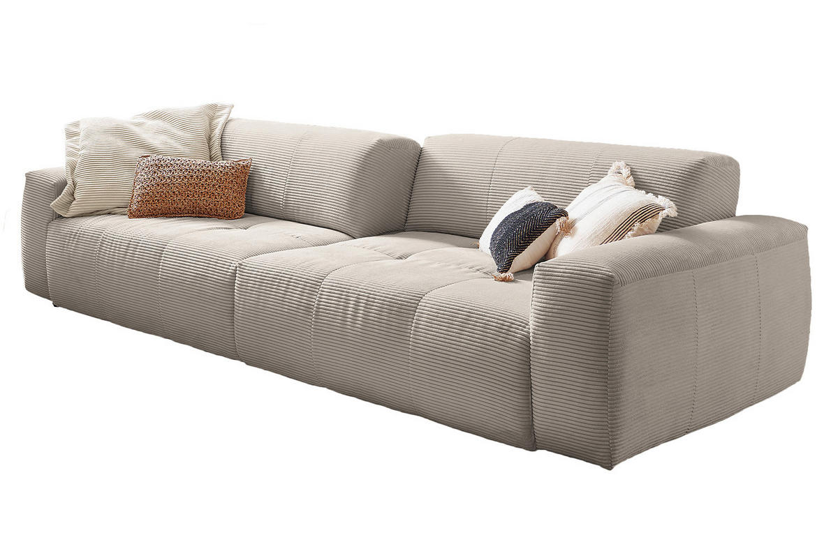 SOFA MIT SITZTIEFENVERSTELLUNG PALACE Steingrau Cord - Greige/Schwarz, Kunststoff/Textil (298/74/120cm) - KAWOLA