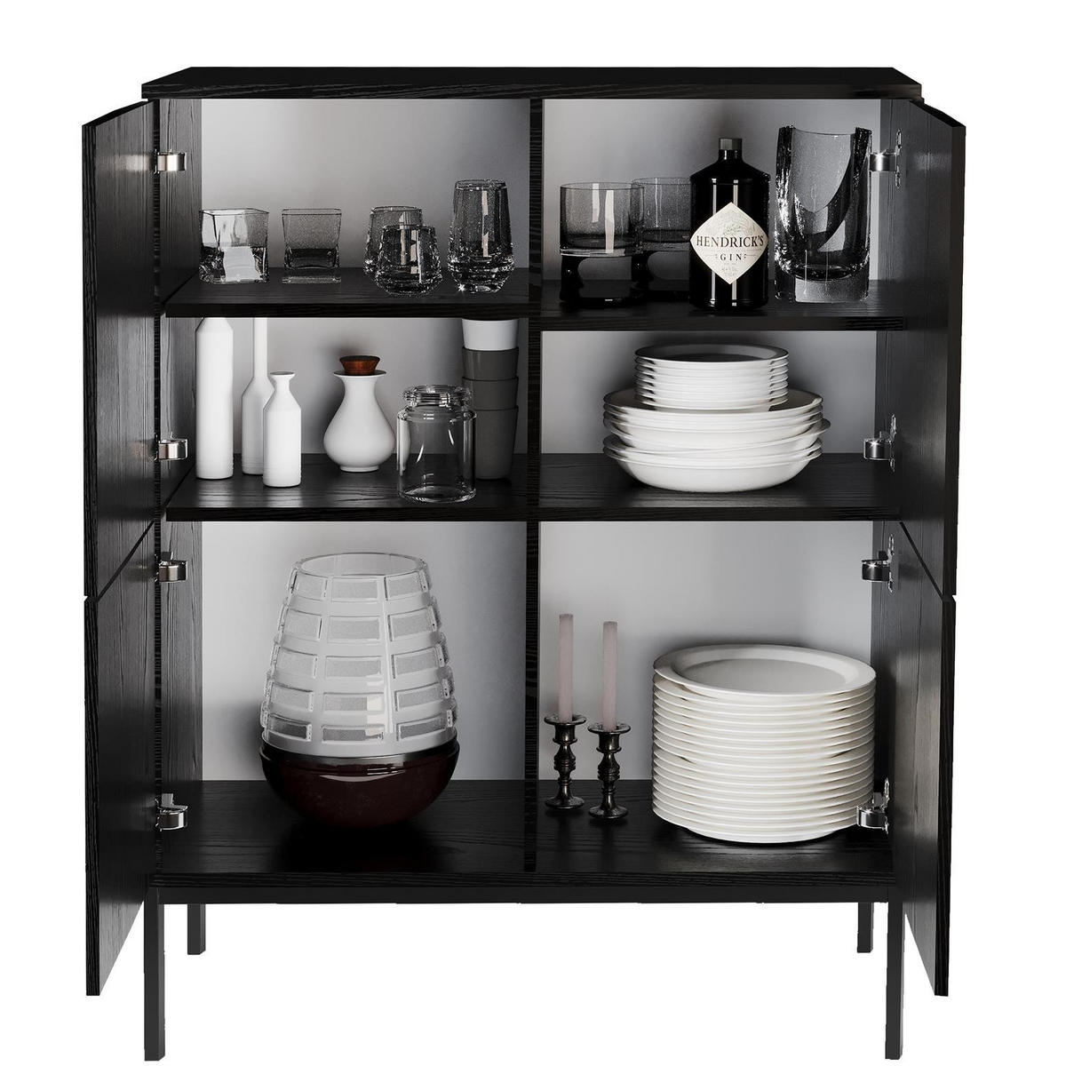 KOMMODE Induro Schwarz, Viertürig mit Metal Beine - Schwarz, Holzwerkstoff/Metall (100/120/41cm) - Bettso