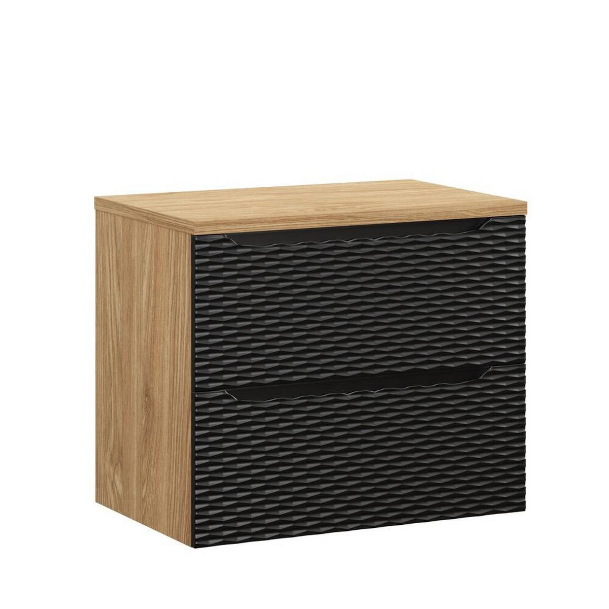 WASCHBECKENUNTERSCHRANK 70 cm 2 Teile - Ocean Black O BM453 in Schwarz / Geölter Eiche - Schwarz, Holz (70/57/46cm)